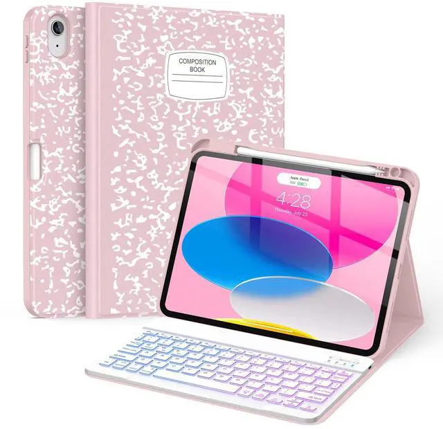 Main image of Supveco Keyboard Case for iPad (A16) 11th/10th Generation 11&10.9 Inch with Pencil Holder,7 Colors Backlit Wireless Detachable Folio Keyboard Cover for iPad 11th/10th Gen 2025/2022-Pink