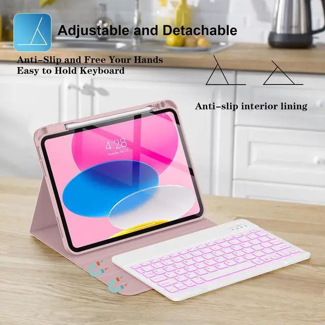 Alt view image 5 of 5 - Supveco Keyboard Case for iPad (A16) 11th/10th Generation 11&10.9 Inch with Pencil Holder,7 Colors Backlit Wireless Detachable Folio Keyboard Cover for iPad 11th/10th Gen 2025/2022-Pink