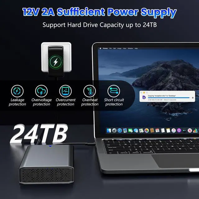 Alt view image 4 of 5 - SAS to USB 3.0 Adapter, SATA Hard Drive Docking Station for 2.5/3.5 Inch SSD HDD,Tool -Free External Enclosure with 12V/2A Power Adapter and Cooling Fan,Support up to 24TB