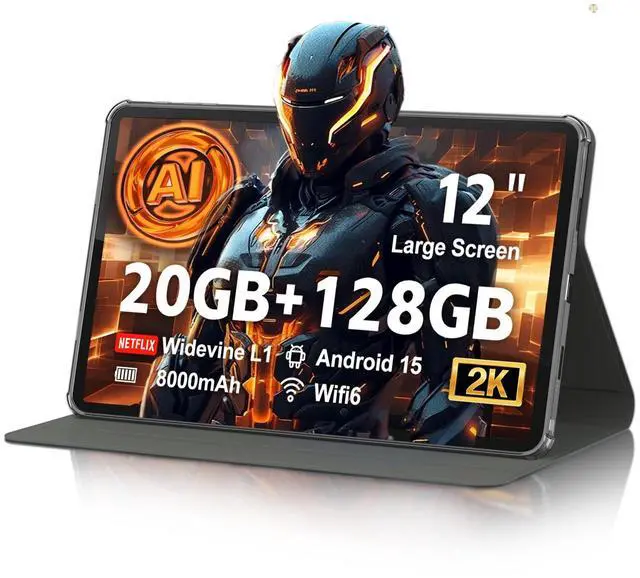 Main image of Android 15 Tablet 12 inch, AI Tablet 2K Display, Tablets with Case & 20W PD Charger, 20GB RAM 128GB RAM 1TB Expand, 8000 mAh, Octa-Core A733 Up to 2.0GHZ, WiFi 6, BT5.0, Support GMS Widevine L1