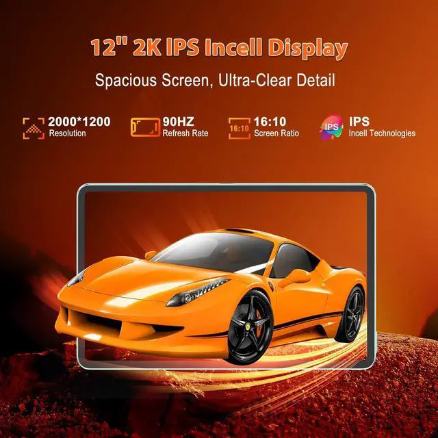 Alt view image 4 of 5 - Android 15 Tablet 12 inch, AI Tablet 2K Display, Tablets with Case & 20W PD Charger, 20GB RAM 128GB RAM 1TB Expand, 8000 mAh, Octa-Core A733 Up to 2.0GHZ, WiFi 6, BT5.0, Support GMS Widevine L1