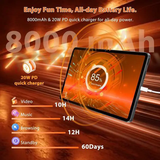 Alt view image 5 of 5 - Android 15 Tablet 12 inch, AI Tablet 2K Display, Tablets with Case & 20W PD Charger, 20GB RAM 128GB RAM 1TB Expand, 8000 mAh, Octa-Core A733 Up to 2.0GHZ, WiFi 6, BT5.0, Support GMS Widevine L1