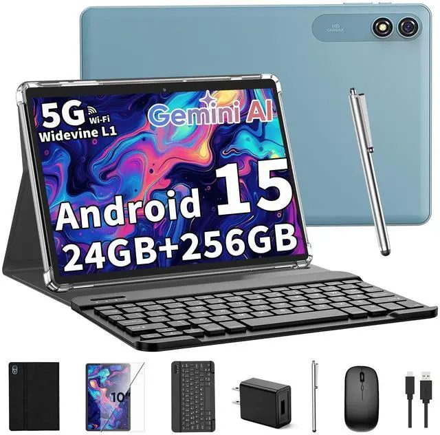 Main image of 2025 Tablet, 10 inch Android 15 Tablet with Keyboard, 24GB+256GB+2TB Expandable Tablets, 2 in 1 Tablets with Keyboard Case Mouse Stylus, 8-core, 8000mAh, 5G WiFi, Split Screen, Widevine L1, GMS(Black)