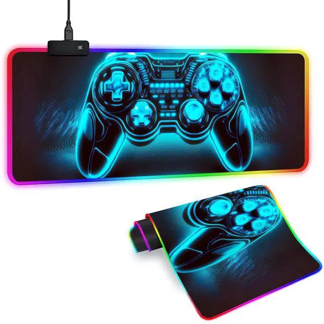 Main image of Sbarklo XL Led Gaming Mouse Pad with 14 Light Modes - Light Up Gamer Mouse Pad,31.5 x 11.8in Non-Slip Gamepad Style RGB Large Gamer Mousepad,Black Long Glowing Gaming Accessories for Desk,Waterproof