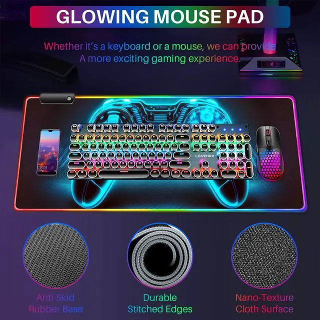 Alt view image 4 of 5 - Sbarklo XL Led Gaming Mouse Pad with 14 Light Modes - Light Up Gamer Mouse Pad,31.5 x 11.8in Non-Slip Gamepad Style RGB Large Gamer Mousepad,Black Long Glowing Gaming Accessories for Desk,Waterproof