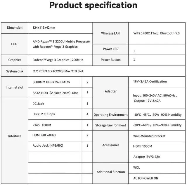 Alt view image 3 of 5 - Beelink Mini PC SER3 with AMD Ryzen 3 3200U, 16GB DDR4 500GB NVMe M.2 SSD, Dual HDMI Output,WiFi5, BT5.0, 1000M LAN, W-11 Pro Mini Computer
