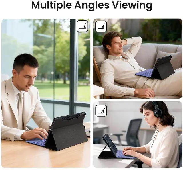 Alt view image 4 of 5 - Omnpak Case for Microsoft Surface Pro 12" 2025, Lightweight Protective, Multiple Angle Viewing, Stylus Holder, Compatible with Type Cover Keyboard