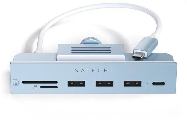 Main image of Satechi Clamp Hub USB-C  USB-C Data Port, USB-A 3.0 Data Ports, Micro/SD Card Reader  for Apple Studio Display and 24-inch iMac M1 2021. Not Compatible with 2020 and Earlier iMac Models (Blue)
