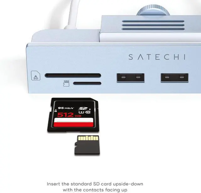 Alt view image 3 of 5 - Satechi Clamp Hub USB-C  USB-C Data Port, USB-A 3.0 Data Ports, Micro/SD Card Reader  for Apple Studio Display and 24-inch iMac M1 2021. Not Compatible with 2020 and Earlier iMac Models (Blue)