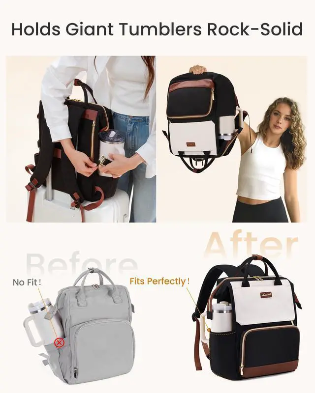 Alt view image 2 of 5 - LOVEVOOK Laptop Backpack for Women with Giant Tumbler Holder Pocket, 17 inch Travel Work Backpack Purse for Nurse Teacher, Waterproof School Bag College Bookbag Cute Casual Daypack for Girls