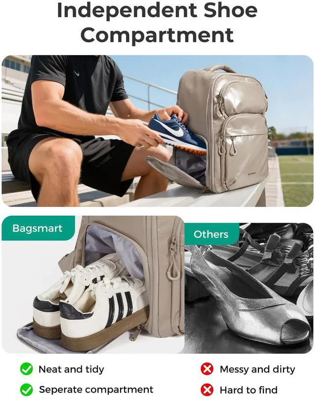 Alt view image 4 of 5 - BAGSMART 30L Travel Backpack, 15.6 Inch Carry On Backpack Flight Approved, Personal Item Travel Bag, Water Resistant Weekender Bag Daypack, Rose Purple