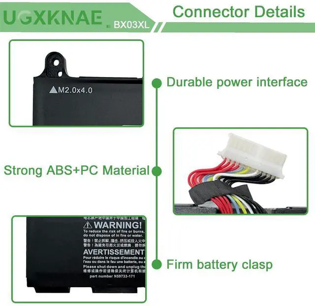 Alt view image 3 of 5 - UGXKNAE BX03XL Laptop Battery fit for HP EliteBook 830 840 845 860 865 G11 ZBook Firefly 16 G11 Series N59733-AC1 HSTNN-OB3H N59787-005 HSTNN-AB1D BX03056XL N59733-B71 N59733-171 11.58V 56Wh 4646mAh