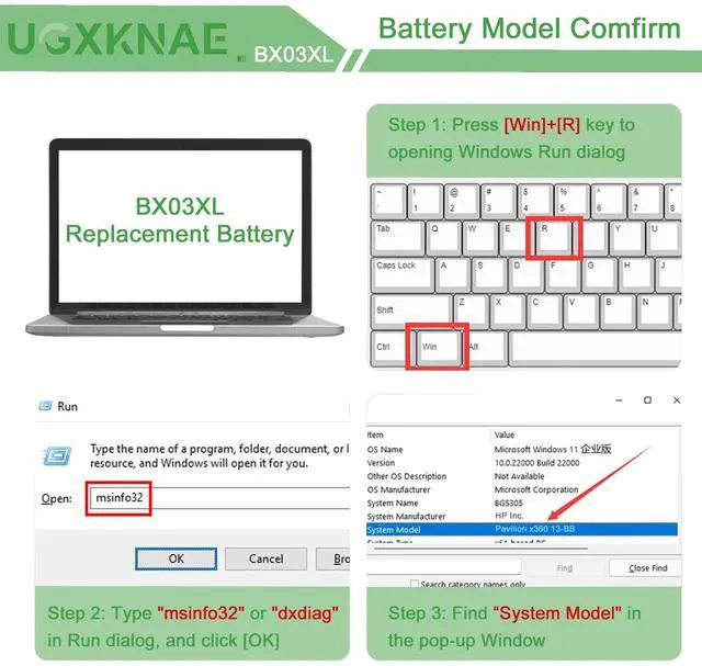 Alt view image 4 of 5 - UGXKNAE BX03XL Laptop Battery fit for HP EliteBook 830 840 845 860 865 G11 ZBook Firefly 16 G11 Series N59733-AC1 HSTNN-OB3H N59787-005 HSTNN-AB1D BX03056XL N59733-B71 N59733-171 11.58V 56Wh 4646mAh