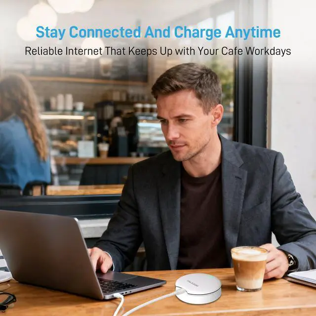 Alt view image 4 of 5 - TALKSIM UFO Mobile Hotspot with 15GB Data, Portable Pocket WiFi 6 & 4G LTE Hotspot MiFi Device, Support AT&T, T-Mobile, Verizon |10 Connected Devices, USA Coverage, No SIM, No Contract (White, 15GB)