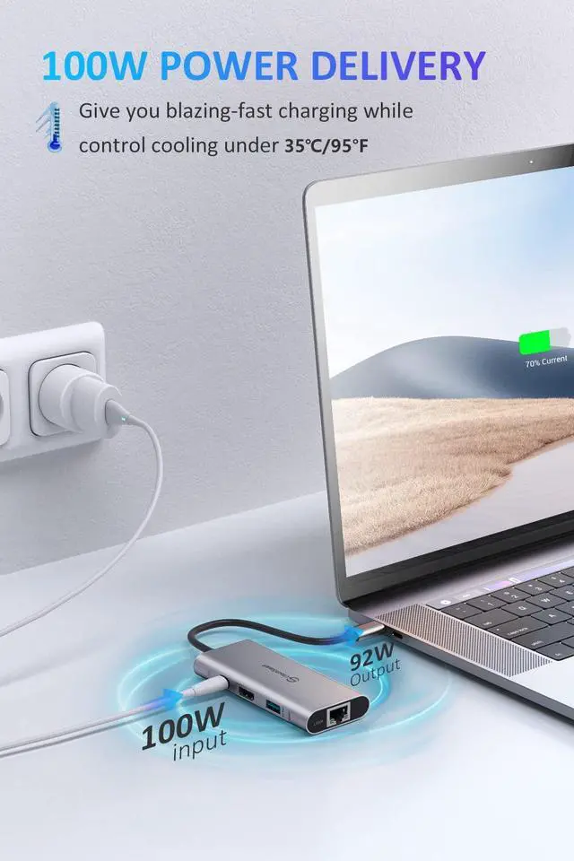 Alt view image 5 of 5 - UtechSmart USB C Hub, Multiport Adapter USB C to HDMI Dock Compatible for MacBook Pro/Air, Chromebook, Dell XPS, HP and Type C Devices