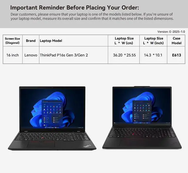 Alt view image 2 of 5 - Smatree 16 inch Laptop Sleeve for Lenovo ThinkPad P16s Gen 2/3 Laptop Bag with Accessory Pocket, YKK Zipper, Patented Super Corner Design (E613)