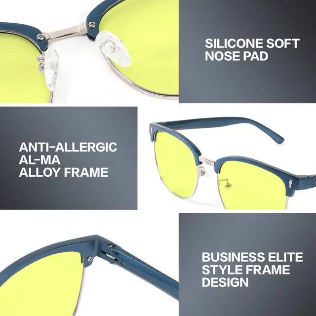 Alt view image 4 of 5 - BIRCEN Blue Light Computer Glasses: Al-Mg Metal Yellow Bluelight Blocking Reading Glasses for Men Women Anti Eyestrain on Office & Home