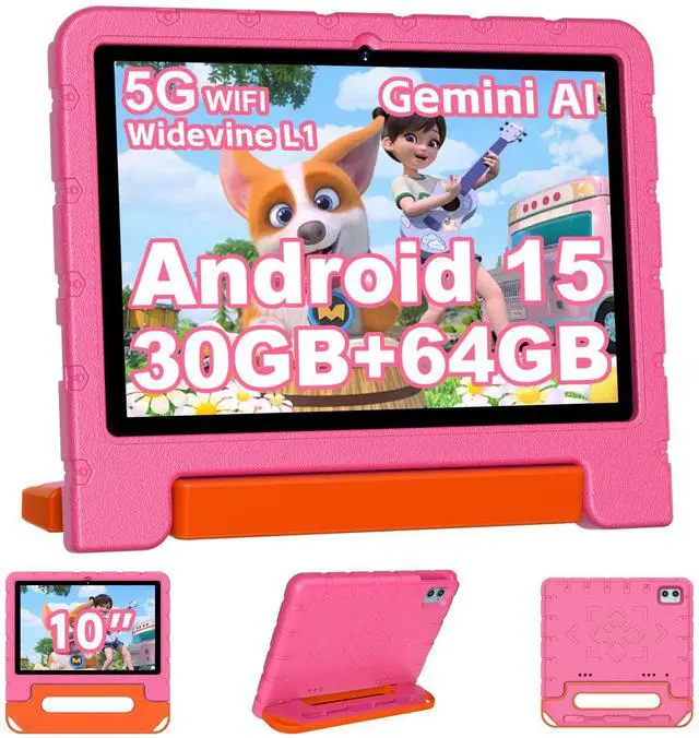 Main image of 2025 Kids Tablet 10 inch Android 15 Tablets for Kid Octa-Core, 30GB+64GB (TF 1TB), Toddler Tablet with Shockproof Case, 5G WiFi, Parental Control, Widevine L1, Gemini AI, Split Screen, BT5.0-Pink