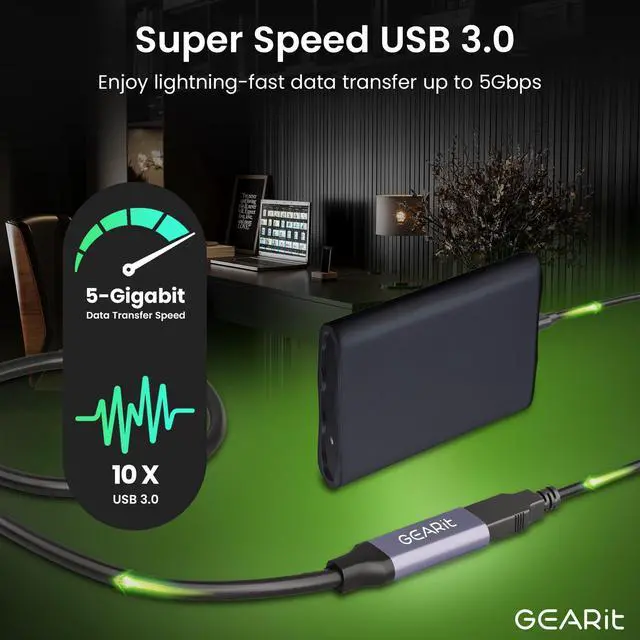 Alt view image 3 of 5 - GEARit USB 3.0 Active Extension Cable (20 Feet) A-Male to A-Female USB Repeater with Signal Booster for Oculus Rift, Quest Link, Xbox 360 Kinect, PlayStation, Printer, Webcam - 20ft