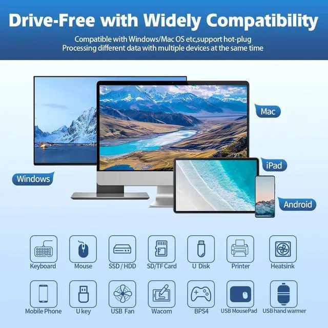 Alt view image 5 of 5 - EJAY 7-Port USB 3.0 Data Hub and Charger with Individual Power Switches with Power Adapter for Mac, PC (TGH-7U-Gray)