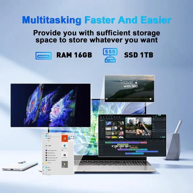 Alt view image 2 of 5 - 2025 Latest 15.6'' Windows 11 Laptop Computer16GB DDR4 1TB SSD, Intel Quad-Core Processor(up to 2.9GHz), 1080p IPS Display, Backlit Keyboard, Fingerprint Unlock, Webcam, Bluetooth, WiFi 6, BT5.2