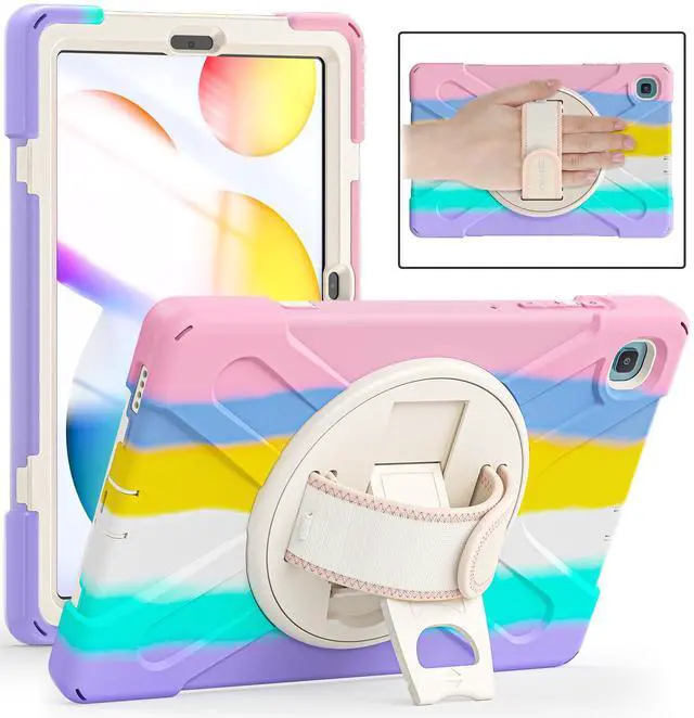 Main image of BATYUE Case for Samsung Galaxy Tab S6 Lite 10.4 Inch 2024/2022/2020 (SM-P610/P613/P615/P619/P620/P625/P627), Protective Cover with Pencil Holder, Shoulder Strap, Hand Strap, Kickstand (Colourful Pink)