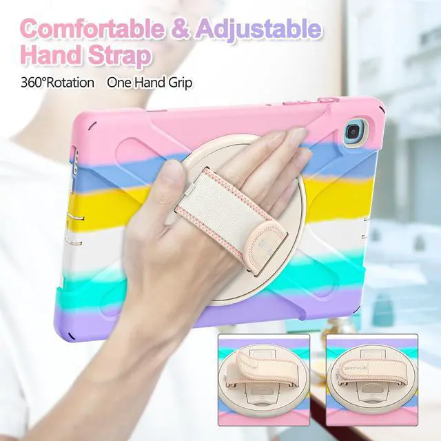 Alt view image 2 of 5 - BATYUE Case for Samsung Galaxy Tab S6 Lite 10.4 Inch 2024/2022/2020 (SM-P610/P613/P615/P619/P620/P625/P627), Protective Cover with Pencil Holder, Shoulder Strap, Hand Strap, Kickstand (Colourful Pink)