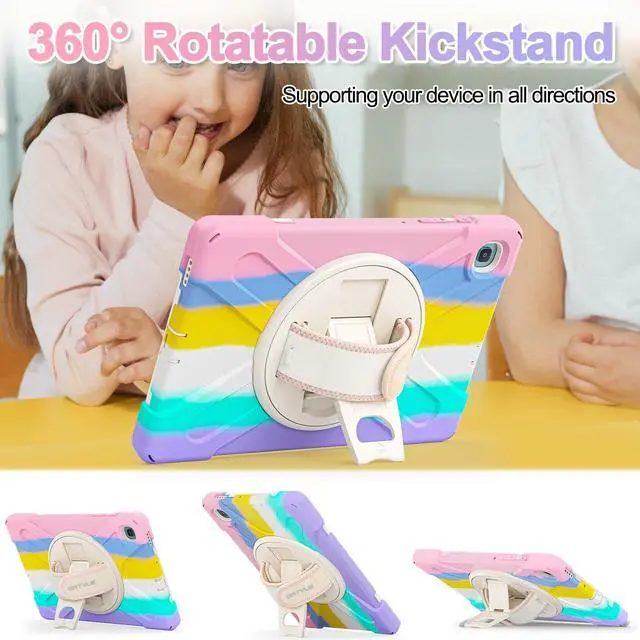 Alt view image 3 of 5 - BATYUE Case for Samsung Galaxy Tab S6 Lite 10.4 Inch 2024/2022/2020 (SM-P610/P613/P615/P619/P620/P625/P627), Protective Cover with Pencil Holder, Shoulder Strap, Hand Strap, Kickstand (Colourful Pink)
