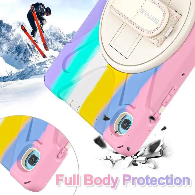 Alt view image 5 of 5 - BATYUE Case for Samsung Galaxy Tab S6 Lite 10.4 Inch 2024/2022/2020 (SM-P610/P613/P615/P619/P620/P625/P627), Protective Cover with Pencil Holder, Shoulder Strap, Hand Strap, Kickstand (Colourful Pink)