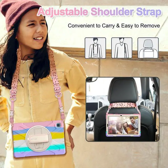 Alt view image 4 of 5 - BATYUE Case for Samsung Galaxy Tab S6 Lite 10.4 Inch 2024/2022/2020 (SM-P610/P613/P615/P619/P620/P625/P627), Protective Cover with Pencil Holder, Shoulder Strap, Hand Strap, Kickstand (Colourful Pink)