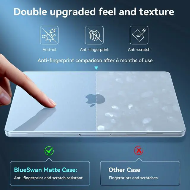 Alt view image 3 of 5 - BlueSwan for MacBook Air 13 inch Case, M4 M3 M2 2025-2022 A3240 A3113 A2681, 100% Match Official Color, Scratch Resistant, Easy to Snap, Air 13.6'' Hard Shell Protective Laptop Cover, Sky Blue Clear