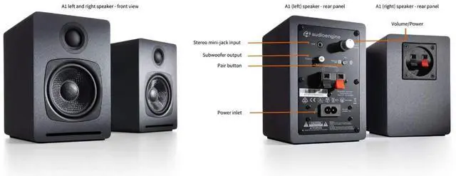 Alt view image 3 of 5 - Audioengine A1 Wireless Computer Speakers - 60 W Bluetooth Desktop PC Computer Speakers - Gaming, Music and More