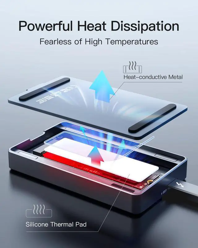 Alt view image 5 of 5 - Inateck 40Gbps M.2 NVMe SSD Aluminum Enclosure, USB4.0/Thunderbolt 3/4 External Hard Drive Enclosure, No Tools Required Installation, Supports 2280 SSDs, M-Key, FE2029
