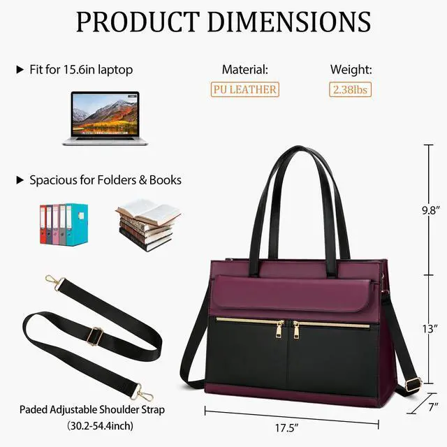 Alt view image 5 of 5 - KKXIU 2-in-1 Laptop Lunch Tote Bag for Women, 15.6 Inch Insulated Leakproof Computer Bag, Large Capacity Work Purse for Office, Nurse, Teacher, Travel - Black & Purple