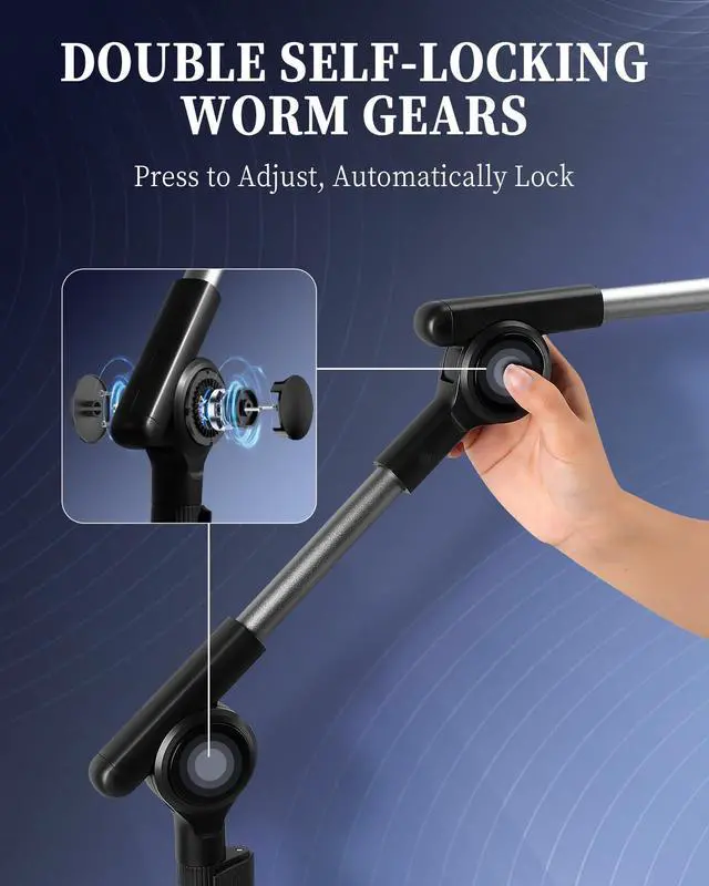 Alt view image 3 of 5 - SHUWEI Tablet Floor Stand with Tray and Double Self-Locking Worm Gears, 63Height Adjustable Floor Stand with 7.5lb Stable Base, Compatible with 4.7-15.6'' iPad, Kindle, Phone