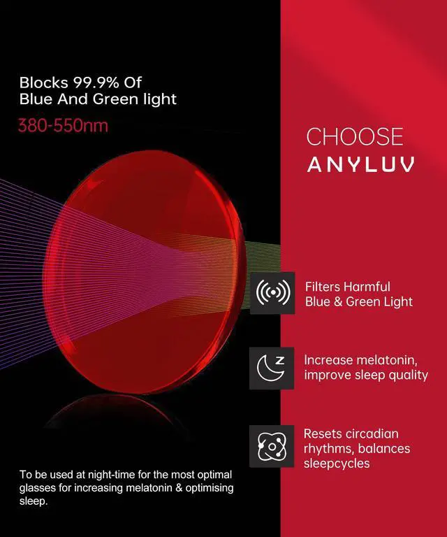 Alt view image 4 of 5 - ANYLUV Blue-Light Sleep Enhancement Glasses: Blue Green Light Blocking with Red Lens, Reduce Eye Strain for Computer Screen