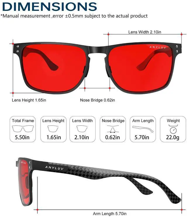 Alt view image 5 of 5 - ANYLUV Blue-Light Sleep Enhancement Glasses: Blue Green Light Blocking with Red Lens, Reduce Eye Strain for Computer Screen