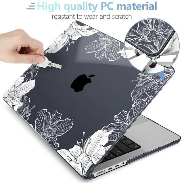 Alt view image 4 of 5 - MEEgoodo Case for M4 MacBook Pro 16 inch Case 2024 2023 2021 (A3403/A3186/A2991/A2780/A2485) M3 M2 M1 Pro/Max Chip, Laptop Hard Shell Cases with Keyboard Cover & Trackpad Film, Lily Floral