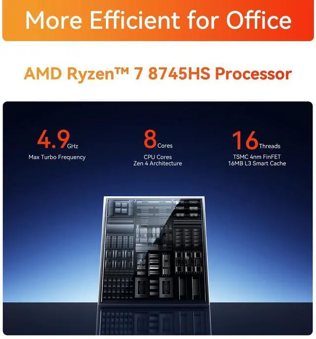 Alt view image 2 of 5 - TRIGKRY Key R8 Mini PC, Ryzen 7 8745HS(8C/16T, up to 4.9GHz), 32GB DDR5 5600MHz 1TB PCIE4.0 SSD, Radeon 780M Graphics Gaming PC, Triple 4K@144Hz Display, USB4, WiFi6+BT5.2+2.5G LAN Mini Computer