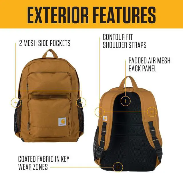 Alt view image 4 of 5 - Carhartt 27L Classic Single-Compartment Backpack, Durable Pack with Laptop Sleeve and Duravax Abrasion Resistant Base, Brown