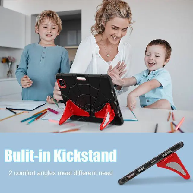 Alt view image 2 of 5 - AKABEILA Compatible with Apple iPad Pro 11 inch(2018/2020/2021/2022)/Air 4 10.9(2020)/Air 5 10.9(2022) Tablet CaseLightweight Shockproof Cover with Kickstand for Kids Children Boys Babies Black Red