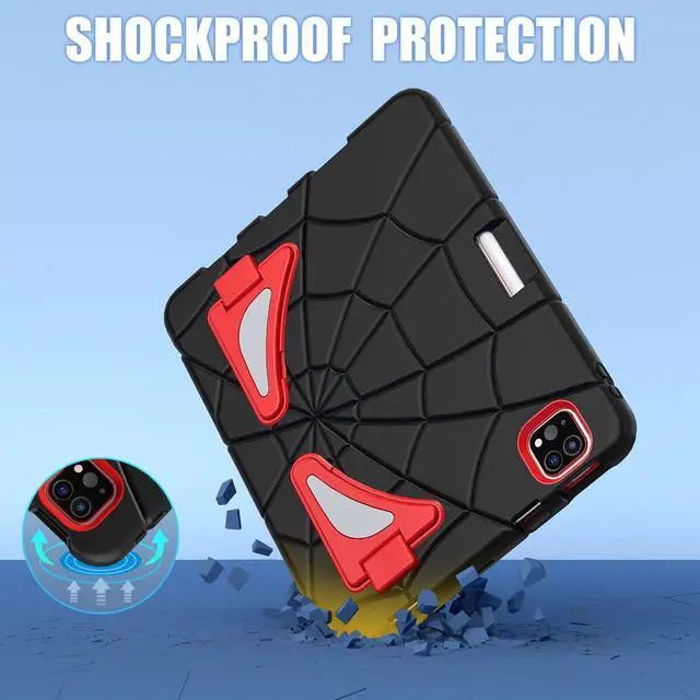 Alt view image 4 of 5 - AKABEILA Compatible with Apple iPad Pro 11 inch(2018/2020/2021/2022)/Air 4 10.9(2020)/Air 5 10.9(2022) Tablet CaseLightweight Shockproof Cover with Kickstand for Kids Children Boys Babies Black Red