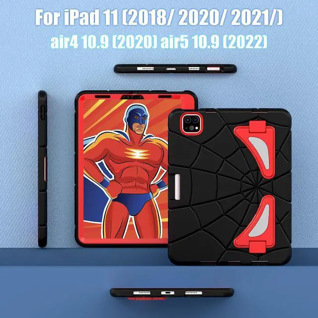 Alt view image 3 of 5 - AKABEILA Compatible with Apple iPad Pro 11 inch(2018/2020/2021/2022)/Air 4 10.9(2020)/Air 5 10.9(2022) Tablet CaseLightweight Shockproof Cover with Kickstand for Kids Children Boys Babies Black Red