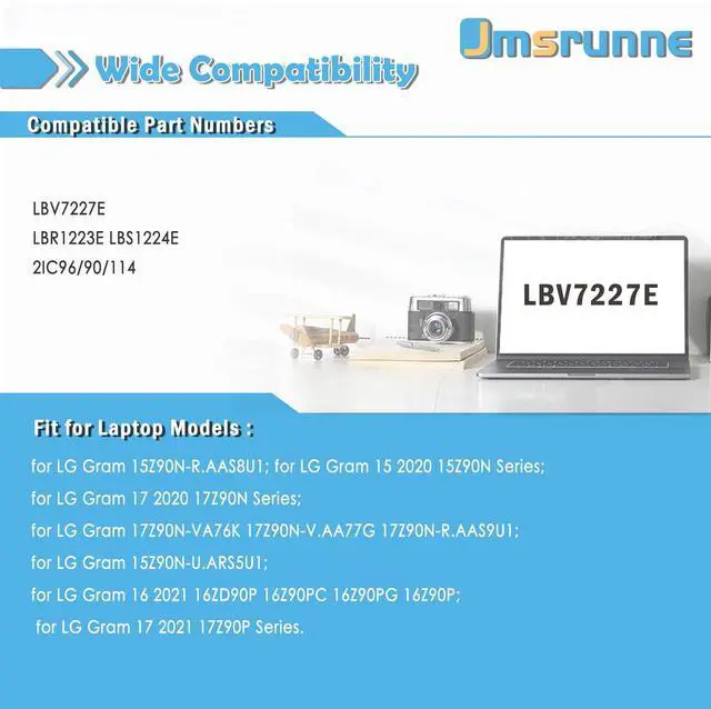Alt view image 5 of 5 - Jmsrunne 80Wh LBV7227E Laptop Battery Replace for LG Gram 18 17 16 15 2020 2021 13/14/15(Z980) 15/17(Z90N) 16Z90P 16T90P 16ZD90P 2-in-1 16/17(Z90PC) 16Z90PG 17Z90N-VA76K Series 2IC96/90/114