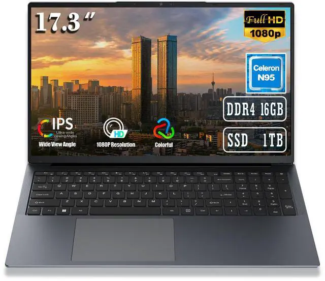 Main image of MTWZMM 17 inch FHD Laptop - 12th Gen Intel Celeron N95 (Up to 3.4GHz), 16GB RAM 1TB SSDOffice/Study, Thin & Portable with Backlit Keyboard, Type-C/HDMI/WiFi 5/RJ45/BT