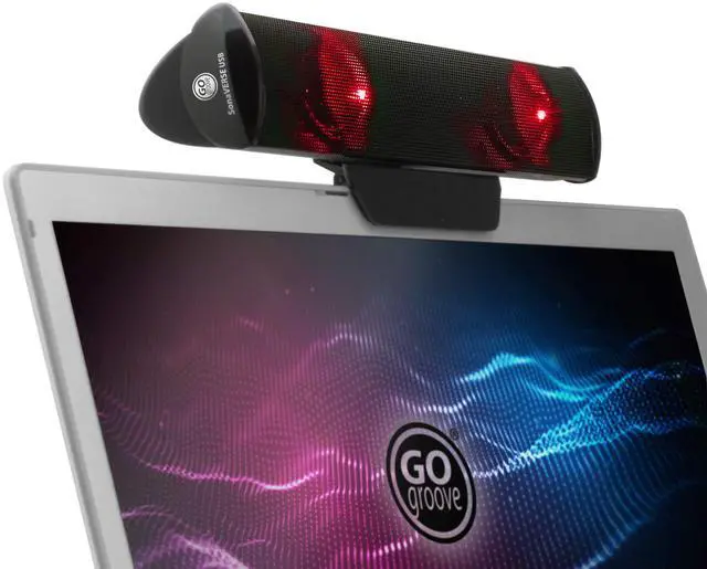 Main image of GOgroove SonaVERSE LED Speaker for Laptop Computer - USB Powered Clip-On Sound Bar with Mini Portable External Speaker Design for Monitor, Back Switch for Power - Audio Input and Power (Red)