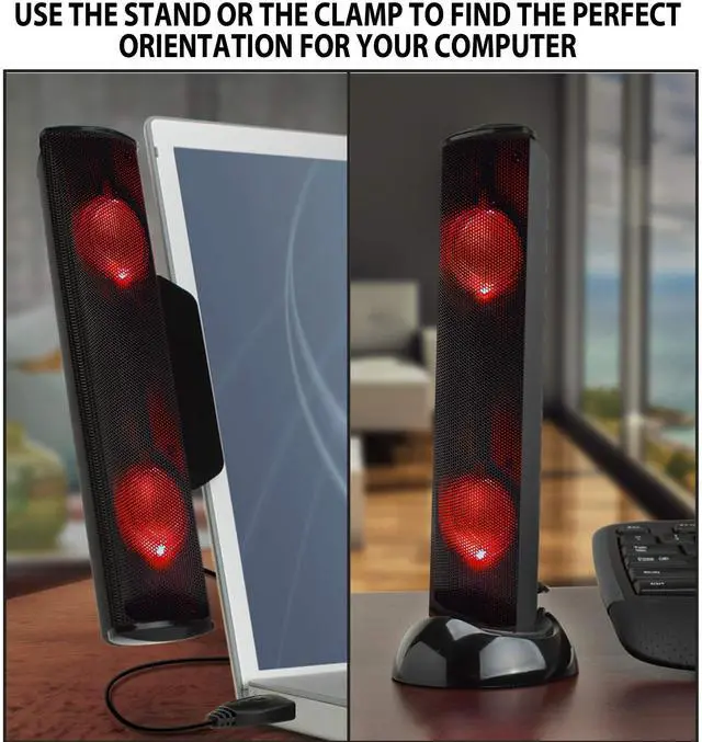Alt view image 3 of 5 - GOgroove SonaVERSE LED Speaker for Laptop Computer - USB Powered Clip-On Sound Bar with Mini Portable External Speaker Design for Monitor, Back Switch for Power - Audio Input and Power (Red)