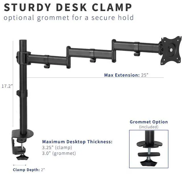 Alt view image 2 of 5 - VIVO Single 13 to 32 inch Computer Monitor Desk Mount, Extra Long Adjustable Arm, VESA Stand for 1 Screen, Max VESA 100x100, Black, STAND-V101N