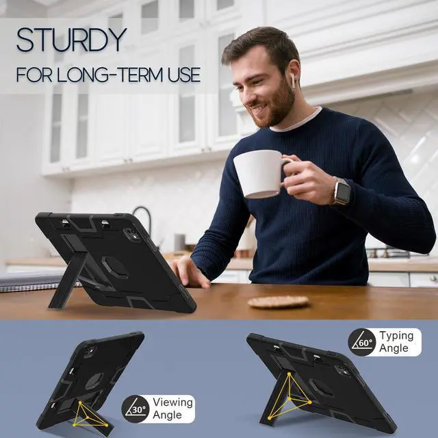 Alt view image 4 of 5 - Meifei for iPad Pro 13 Inch Case M4 (2024 Model, 7th Generation) with Kickstand, Kids case for iPad Pro 13-inch (M4) case Protective Case for iPad Pro 13 7th Generation A2925 A2926 A3007, Black