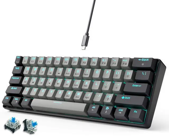 Main image of abucow 60% Mechanical Gaming Keyboard Blue Switch Wired Compact Keyboard Anti-Ghosting No-Conflict 61 Swappable keycaps Ergonomic Design for Windows/Mac